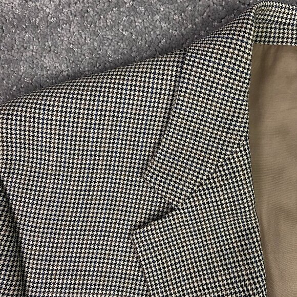 Lauren Ralph Lauren Sport Coat Blazer Men's 43R Houndstooth Wool Brown Blue - Picture 3 of 14